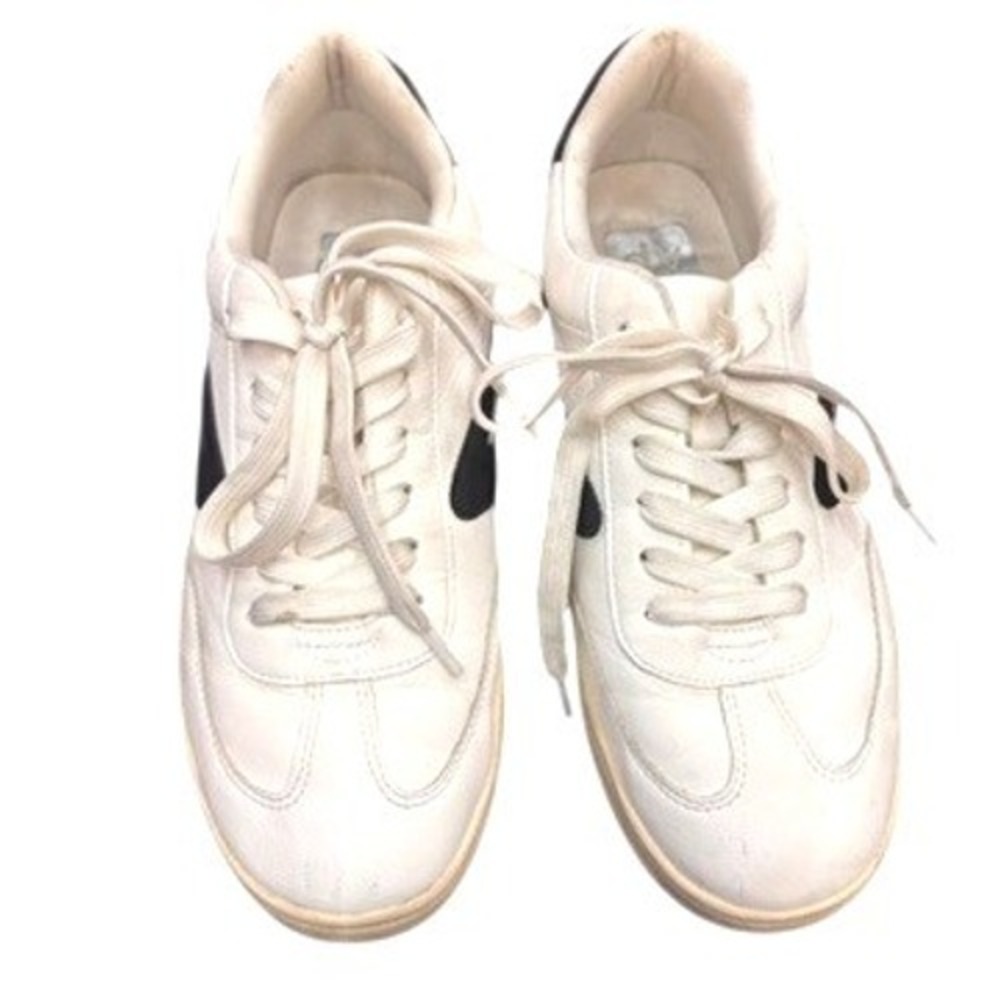 Dolce Vita White Leather Low Top Sneakers Black Logo Lace Up Trainers Mens